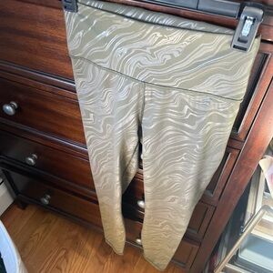 Olive Green and Silver Patterned Leggings